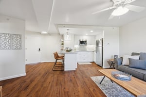 Rosewood living room shooting into the kitchen