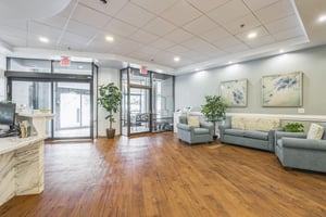 Redwood Terrace common space living room and front entrance