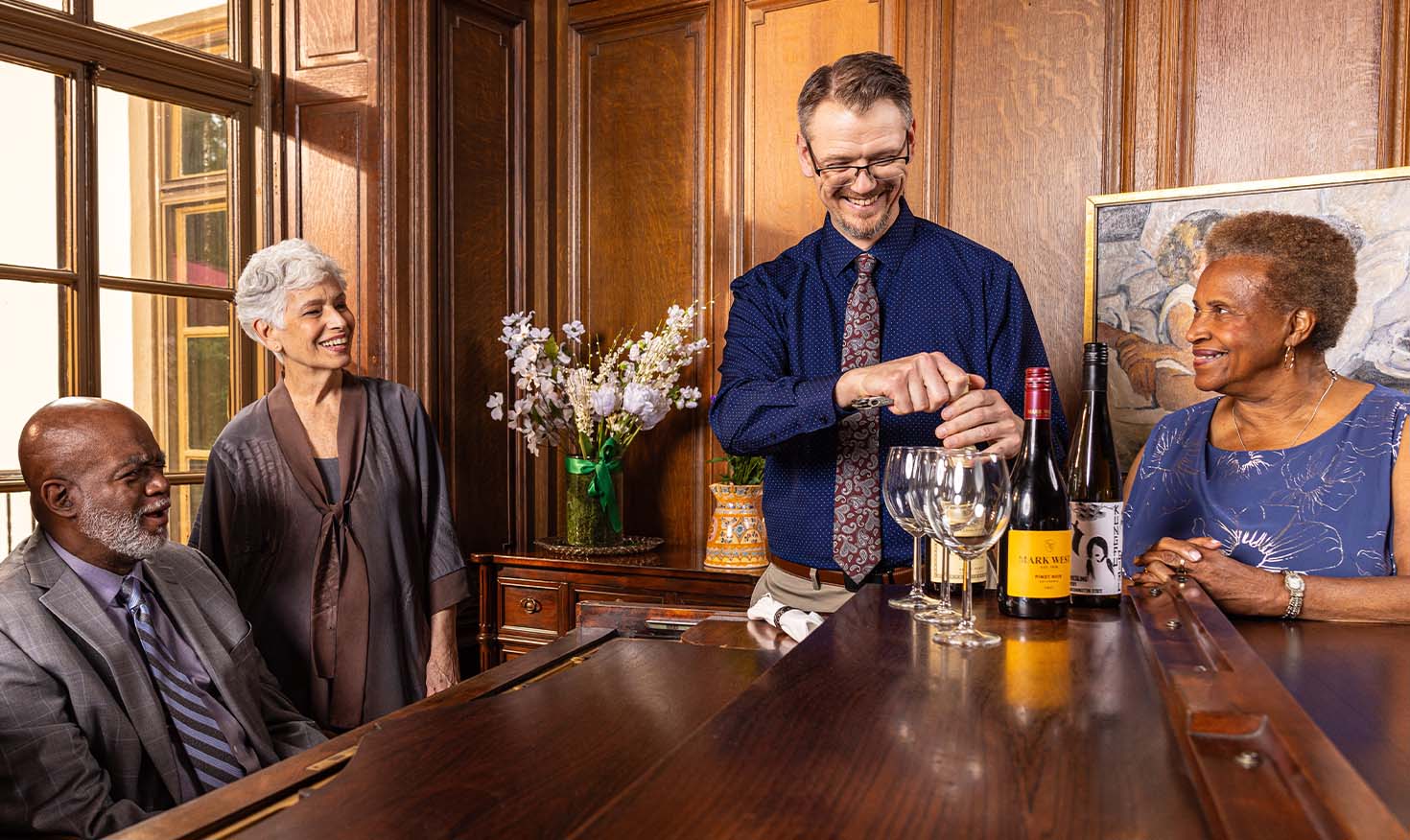 Seniors at a wine-tasting event