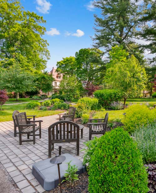 Paved patio with seating