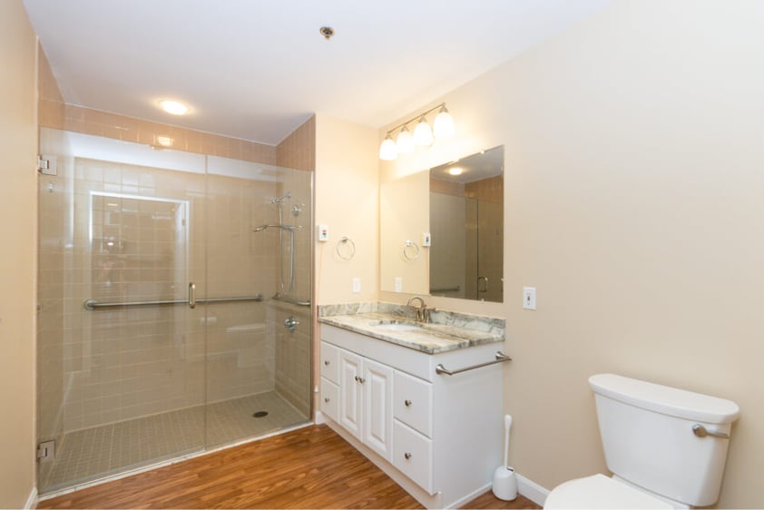 Bathroom of an independent living apartment at Springhouse