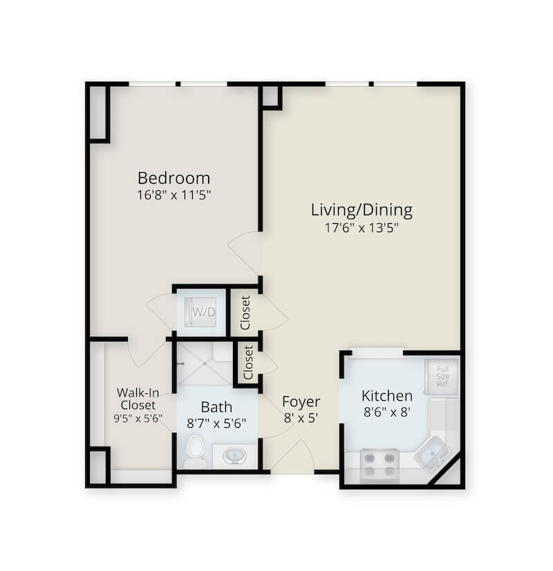 Floor plan of a one-bedroom apartment at Springhouse