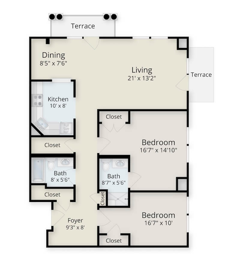 Floor plan of a two-bedroom apartment at Springhouse