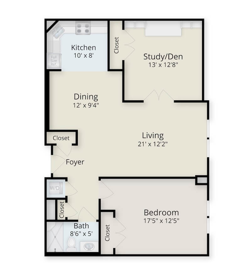 Floor plan of a one-bedroom apartment with den at Springhouse