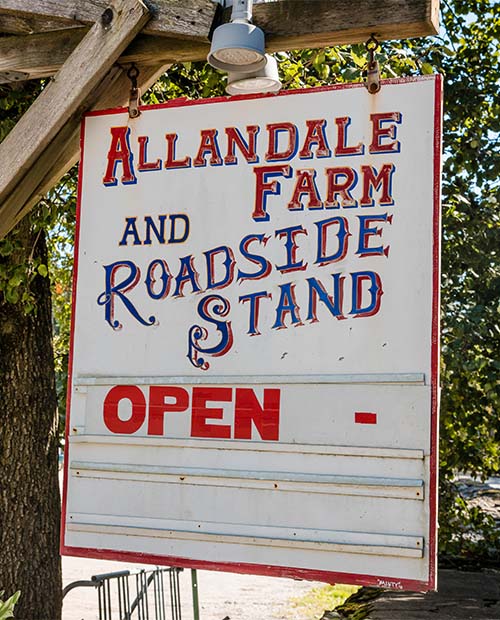  A sign that reads Allandale Farm and Roadside Stand