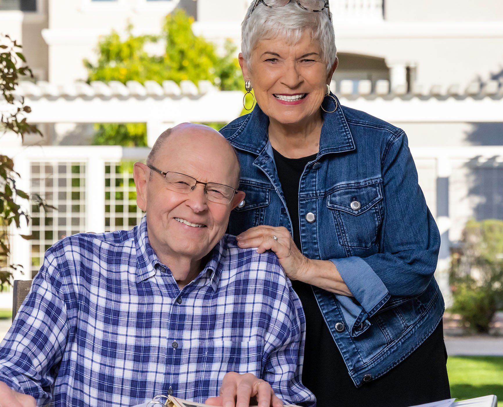 Smiling senior couple outside