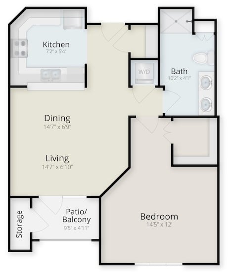 Floor plan of a 1 bedroom, 1 bath apartment at The Terraces of Phoenix
