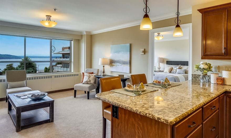 apartment interior overlooking the water