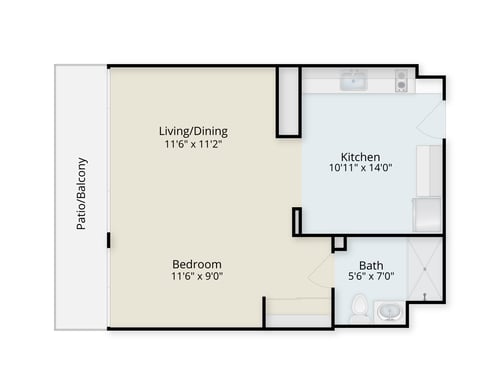 Floor plan of a studio apartment at Judson Park