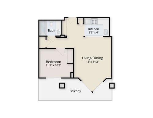 Floor plan of a one-bedroom apartment at Piedmont Gardens