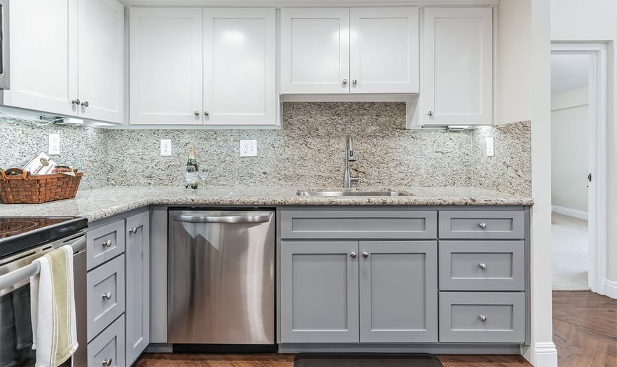 Kitchen of an apartment at Rosewood, a HumanGood Life Plan Community