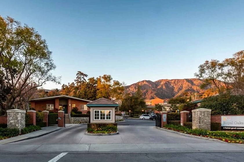 Entrance of Royal Oaks, a Life Plan Community in Bradbury, California