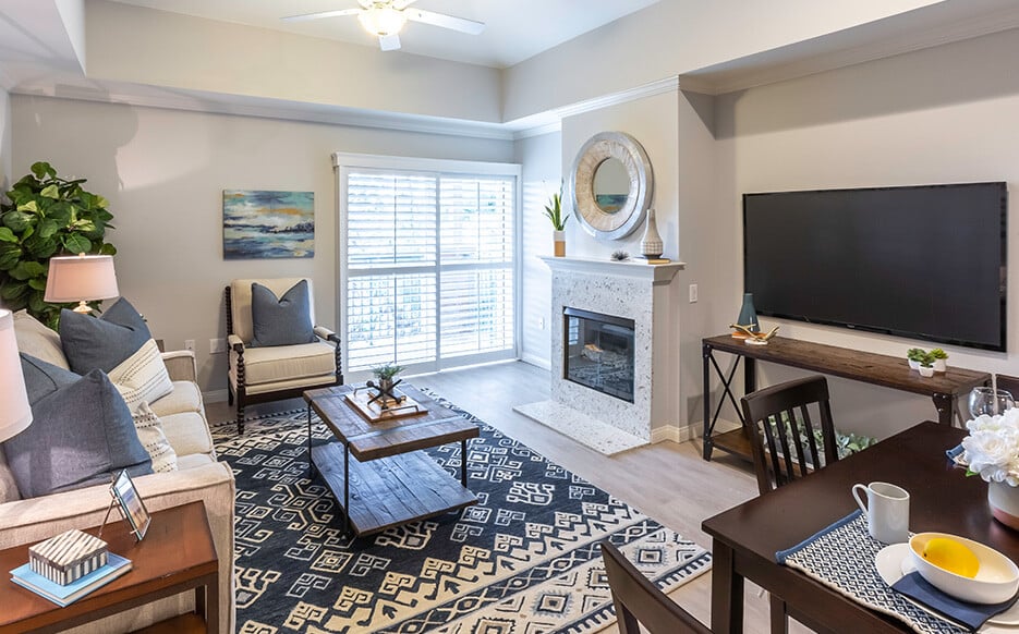 Spacious living room of an apartment at Royal Oaks