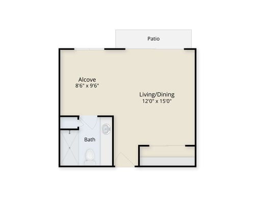 Floor plan of a studio apartment at Royal Oaks