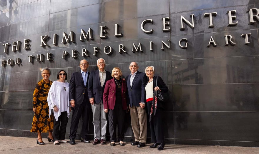 Group of seniors outside The Kimmel Center for the Performing Arts