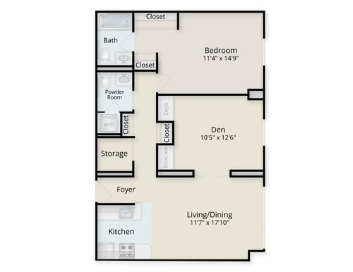Floor plan of a one-bedroom plus den apartment at Rydal Park & Waters 