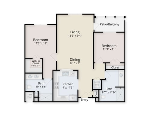 Floor plan of a two-bedroom apartment at The Terraces at Los Altos
