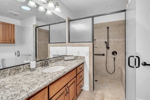Bathroom in cottage home with large standing shower