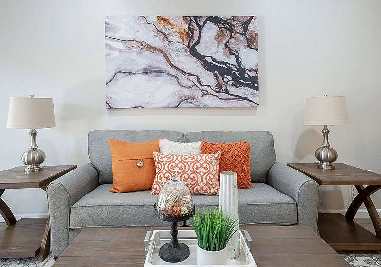Couch with coffee table and two end tables