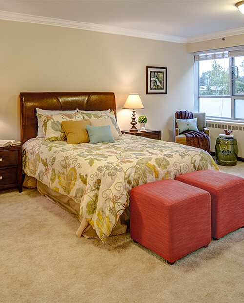 Bedroom of an apartment at The Terraces at Summitview
