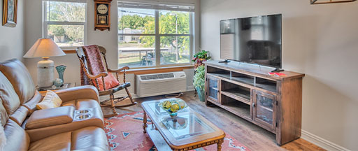 Interior of a living room in an apartment at The Terraces at Summitview