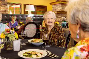 Seniors enjoying lunch in The Terraces of Boise dining room