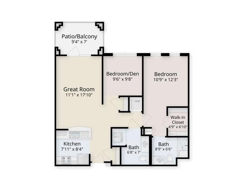 Floor plan of a Blue Heron two-bedroom apartment at The Terraces of Boise