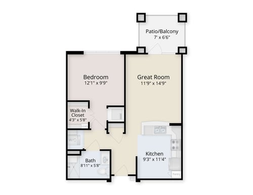Floor plan of the Falcon's Cove one-bedroom apartment at The Terraces of Boise