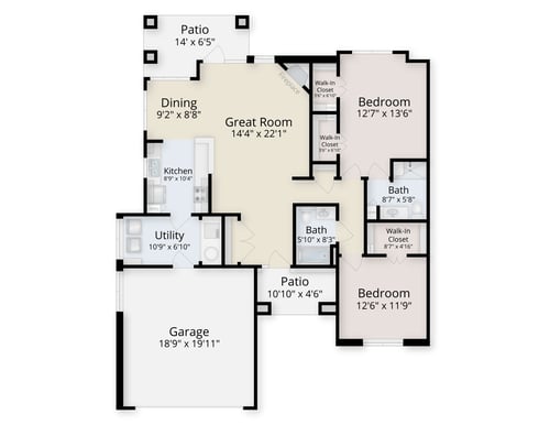 Floor plan of River's Edge two-bedroom cottage home at The Terraces of Boise