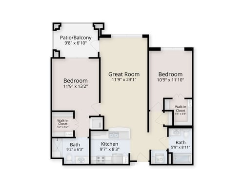 Floor plan of The Highlands two-bedroom apartment at The Terraces of Boise