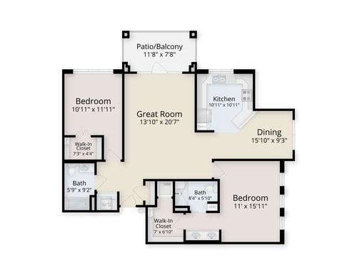 Floor plan of The Sun Valley two-bedroom apartment at The Terraces of Boise
