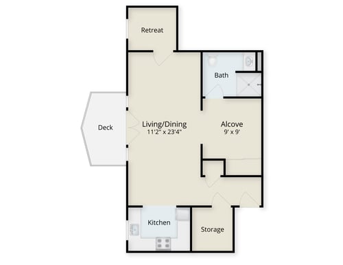 Floor plan of a studio apartment at The Terraces of Los Gatos 