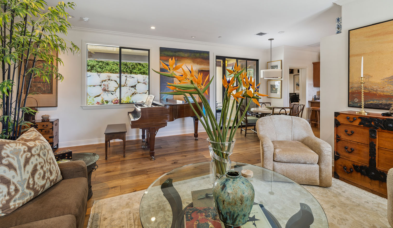 Living room with grand piano