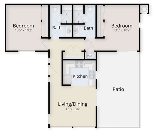 Floor plan of Monterey, a two-bedroom home at Valle Verde