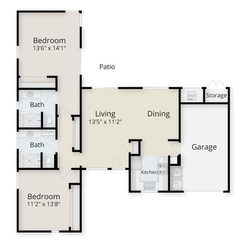 Floor plan of Monarch, a two-bedroom cottage at Valle Verde
