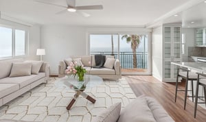 Living room of an apartment with ocean views at White Sands La Jolla