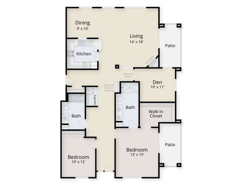 Floor plan of two-bedrooms plus den apartment at White Sands La Jolla