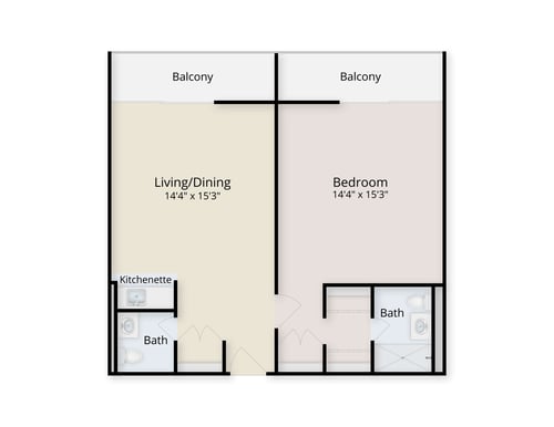 Floor plan of one-bedroom apartment at White Sands La Jolla