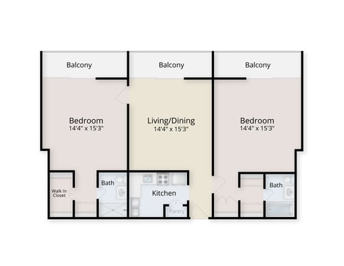 Floor plan of two-bedroom apartment at White Sands La Jolla 