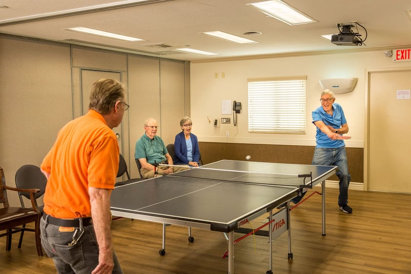 Two senior men playing table tennis