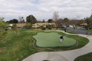 Aerial shot of the putting green at Plymouth Village