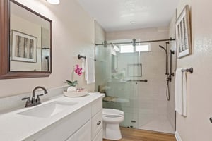 Bathroom with white countertop in a Plymouth Village home