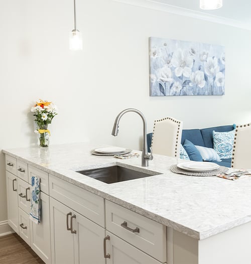 Modern kitchen of an apartment at Spring Mill Pointe
