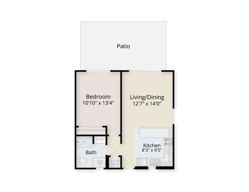 Floor plan of a one-bedroom apartment at Westminster Gardens