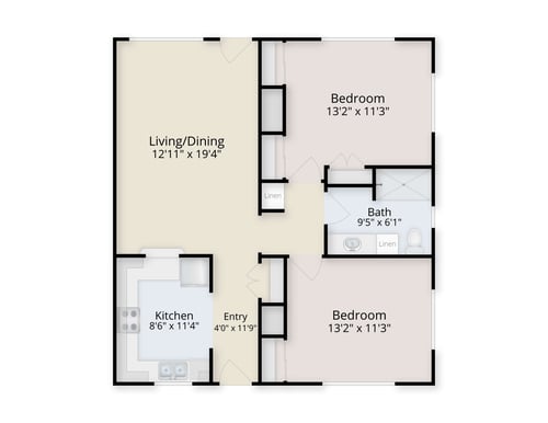 Floor plan of a two-bedroom home at Westminster Gardens