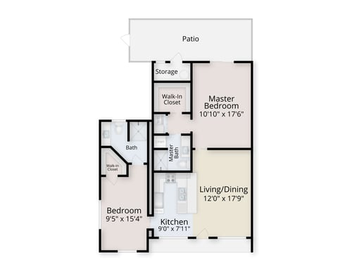 Floor plan of a two-bedroom, two-bathroom home at Westminster Gardens