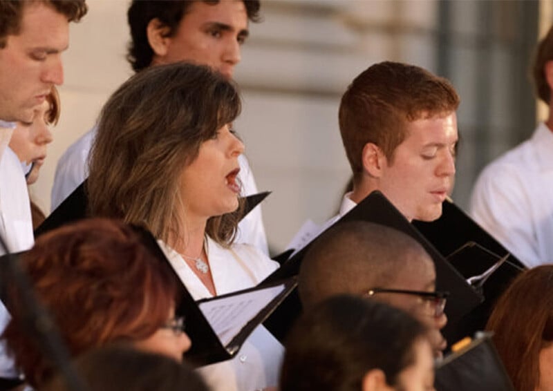 Close-up of people singing during a choir performance