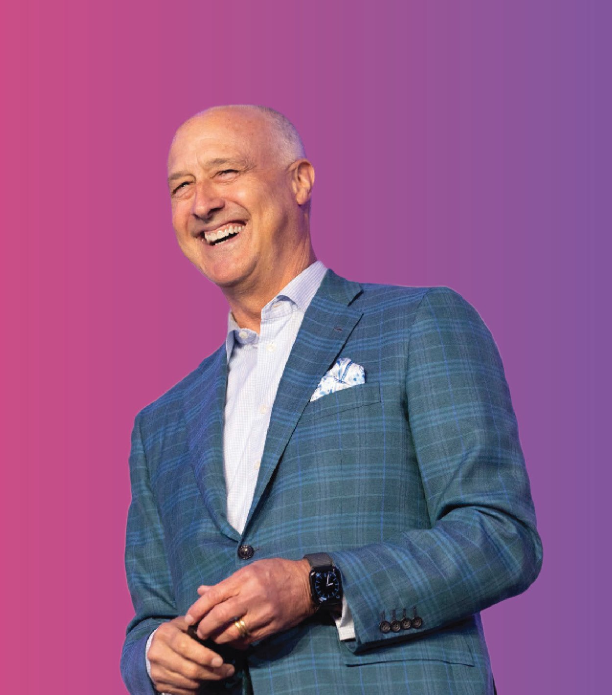 An image of John Cochrane on a pink and purple gradient background.