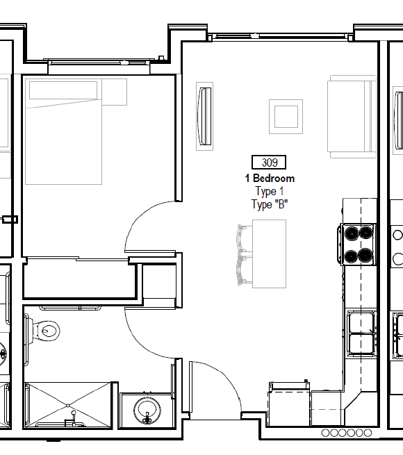 3-FCV 1 bedroom floor plan