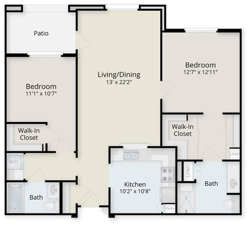 Floor plan of a two-bedroom apartment at Las Ventanas at Summerlin